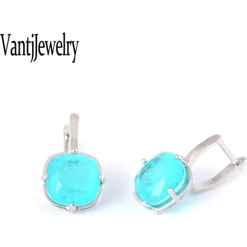 Paraiba Earrings Sterling 925 Silver Created Gemstone 10MM Tourmaline for Woman Lady Party Birthday Jewelry Gift Free Shipping