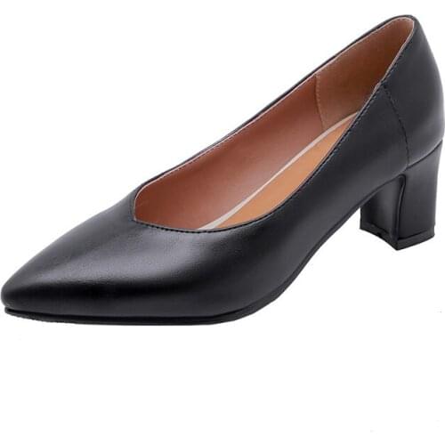 Big Size 9 10 11 12 13 14 15 16 17 ladies high heels women shoes woman pumps Pure-colour thick-heeled pointed single shoes