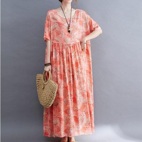 Thin Soft Cotton Linen Oversized Sundress 2021 New Arrival Print Floral Loose Summer Dress Women Holiday Travel Casual Dress