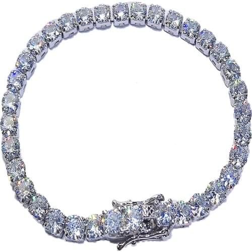 Platinum Plated 925 sterling Silver Created Moissanite Gemstone Diamond Tennis Bracelet for Women Wedding Fine Jewelry Wholesale