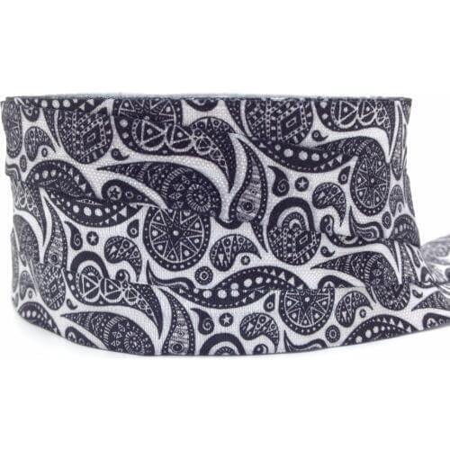 10Y 5/8" Black Paisley Flowers Print Fold Over Elastic FOE Ribbon DIY Head wear Hair Accessory Elastic Hair Band Bracelet
