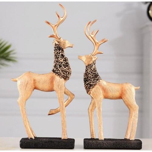 2 Pcs/Set Lucky Elk Sculpture Gold/Blue Colors On Sale Home Decoration Accessories Gift for New House T616