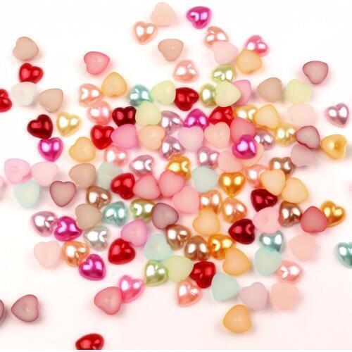 200Pcs Mixed Color 10x10mm Heart Half Pearl Beads Craft Cabochon Scrapbook Decoration Flatback Nail Art Garment Beads DIY
