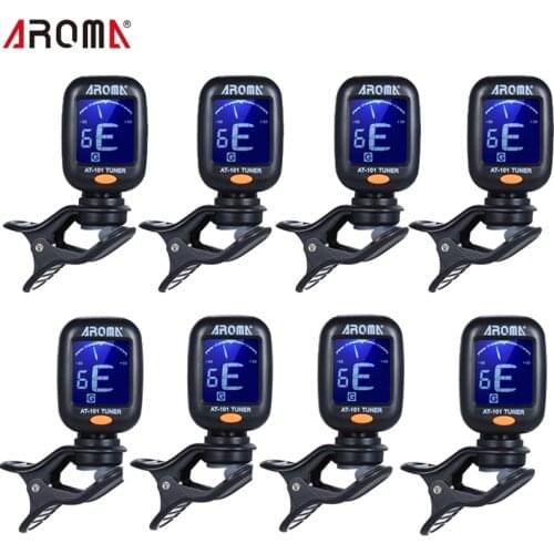 AROMA AT-101 Portable Mini Guitar Tuner Clip-on Digital Tuner with Foldable Rotating Clip High Sensitivity Guitar Accessories