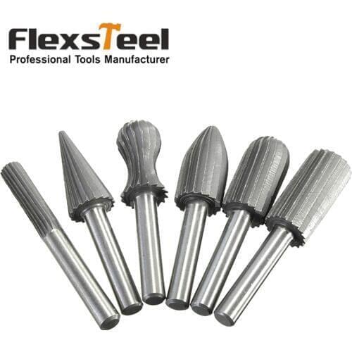 6pcs Carbide Cutter Rasp Rotary Burr Drill Bit Set CNC Woodworking Carving Engraving Bit Shank 6mm 1/4" For Dremel Rotary Tools