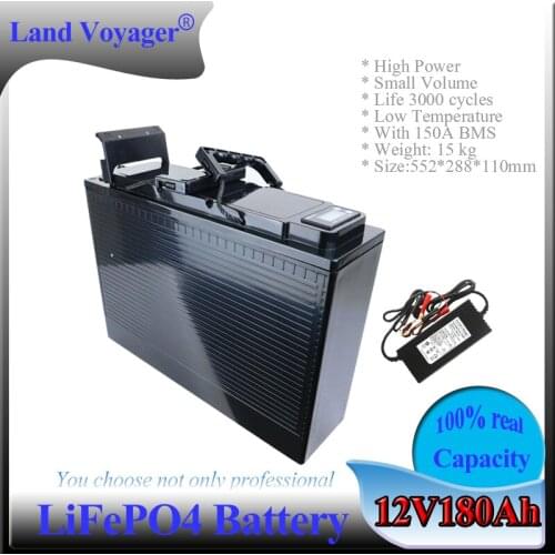 Land Voyager 12.8v 180AH LCD lifepo4 battery 150A BMS 12V 180Ah battery for go cart UPS Household appliances Inverter 14.6V 10A