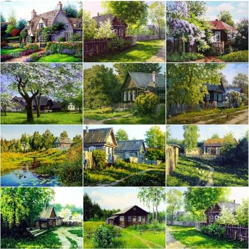 AZQSD DIY Diamond Painting Kit House Picture Of Rhinestones Needlework Diamond Embroidery Sale Landscape Home Decoration