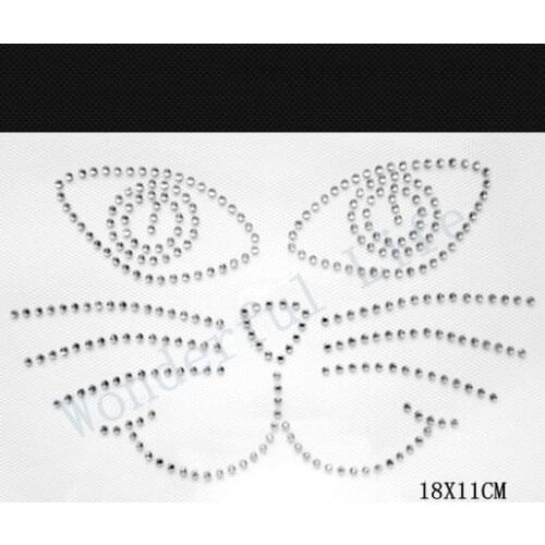 Free shipping cat face for kids in hotfix Rhinestone Iron On Heat Transfer