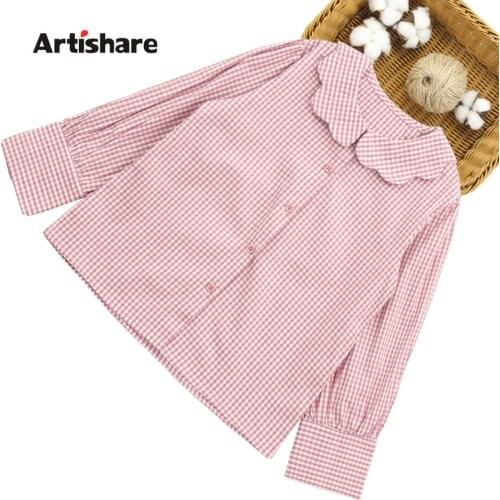 Blouses For Girls Plaid Pattern Blouse Girl Spring Autumn Childrens Shirt For Girls Casual Teenage Clothes For Girls 6 8 10 12