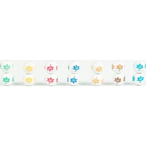 20pcs/lot White Wood Beabs With Colorful Maple Leaves Pattern 16mm Pretty Charm Wooden Loose Beads DIY Decorations Jewelry Make