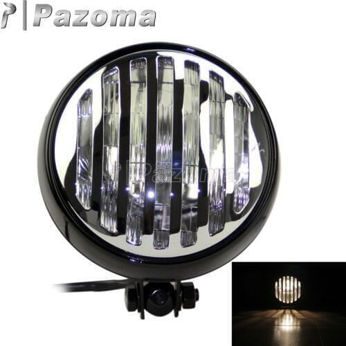 Black and Chrome 5.75" Vintage Grill Lighting Head Lamp Light Bottom Mount Headlight for Harley Chopper Bobber Cafe Racer