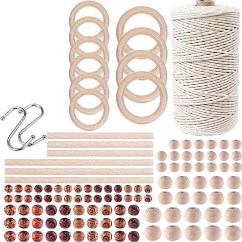 DIY Macrame Kits for Beginners Cotton Cord Wooden Beads Rings Sticks,Macrame Supplies Best for Macrame Plant Hanger