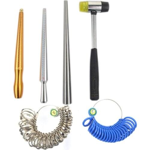 GTBL Jewelry Tools 6Pcs/Set Ring Enlarger Stick Mandrel Handle Hammers Ring Sizer Finger Measuring Stick