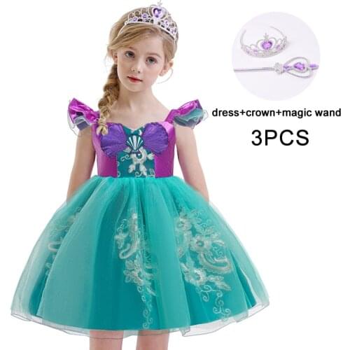 2021 Carnival Kids Cosplay Little Mermaid Dress For Girls Children Baby Girl Party Princess Dress Birthday Role Play Costume