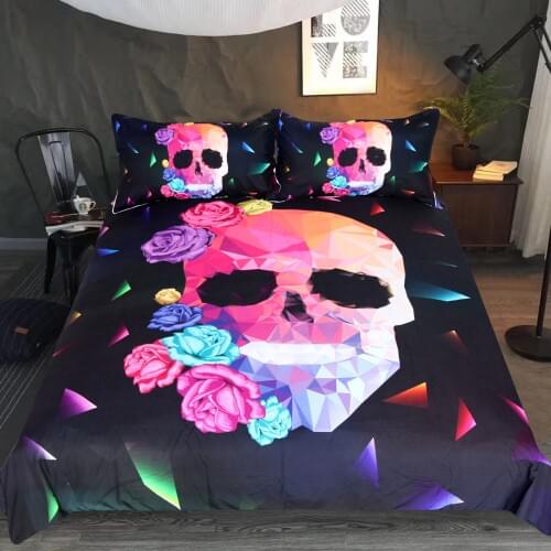 Cotton Bedding Set Happy Halloween Duvet Cover Sets Home Textile Rose Coloured Light Bedclothes Quilt Cover Pillowcases skull