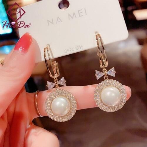 Korean Graceful Pearl Bow-Knot Drop Earrings for Women 2021 New Elegant Zircon Earring Girls Sweet 925 Silver Needle Jewelry
