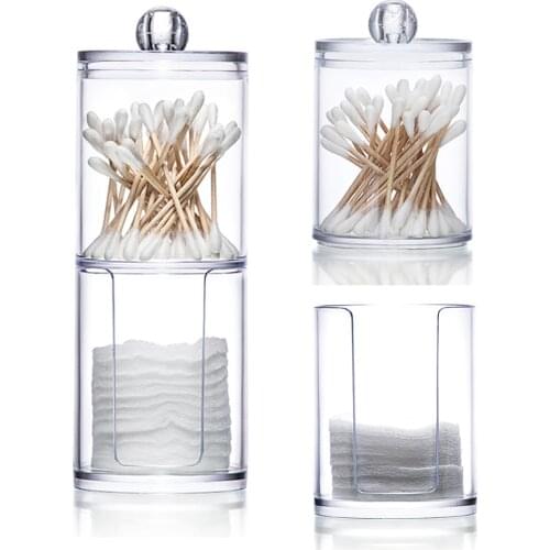 Storage Box Acrylic Cotton Swabs Storage Box Container Round Cosmetic Makeup Cotton Pad Organizer Case ewelry Holder Candy