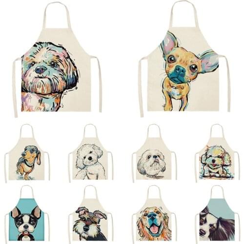 Cute Cartoon Dogs Pattern Kitchen Aprons Cotton Linen Sleeveless Aprons for Woman/kids Home Cooking Baking Cleaning Tools 65X53