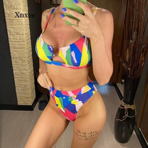 High Waist Colorful Ring Hollow Bathing Suit Cut Out Bikini Female Swimsuit Women Swimwear Two Pieces Set Swim Beach Wear 2021
