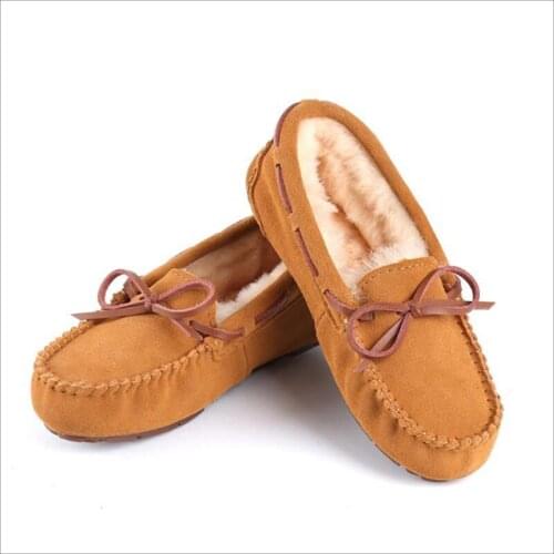 2020 Shoes Women Winter Warm 100% Genuine Leather Flat Shoes Casual Loafers Slip on Womens Flats Plush Shoes Lady