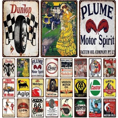 Metal Tin Signs Motorcycles Tires Metal Painting Car Motor Oil and Gasoline Garage Route 66 Art Poster Pub Bar Club Decor