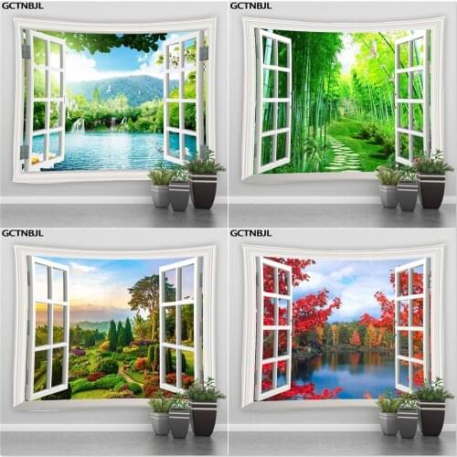 Landscape Wall Hanging Tapestry Natural Scenery Forest Trees Waterfall Living Room Bedroom Carpet Tapestries Bohemian Home Decor