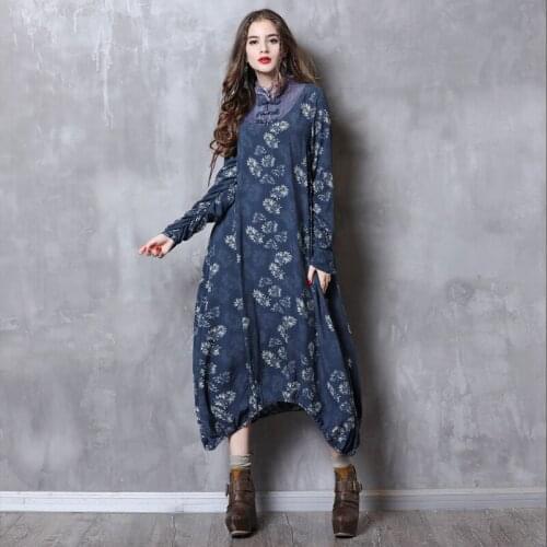 Original couture spring 2020 new collar printed dresses national wind plate buckles dress A82098 big yards