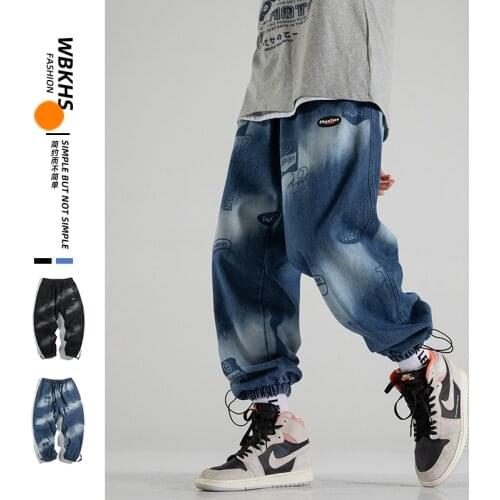 2021 Autumn Men Fashion Loose Jeans Full Length Casual Printed Pants