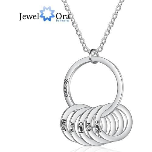 JewelOra Personalized Name Engraving Necklaces for Women Stainless Steel 3-6 Circles Pendant Jewelry New Year Custom Family Gift