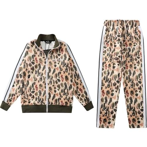 Palm Angels 21SS Logo letters Leopard Print Men and Women Couples Fashion Casual Sports Jacket Sports Pants Sport Suit