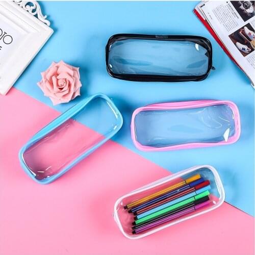 Transparent kawaii simple Pencil pouch Case Pen for Storage Bag PencilCase School tools supplies cute Stationery store Supply
