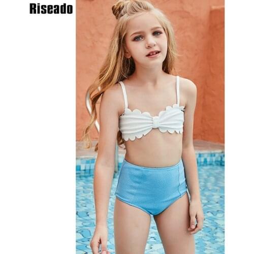 Riseado High Waist Sexy Bikini Girl Scalloped Swimsuit Ruched Swimwear Children Strap Bathing Suit 2021 Brazilian biquini Summer