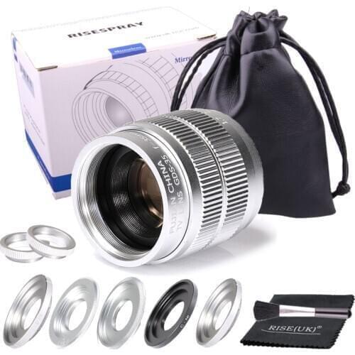 Silver Fujian 35mm f/1.7 APS-C CCTV Lens+5 adapter ring+2 Macro Ring for NEX FX M4/3 NIKON1 EOSM Mirroless Camera