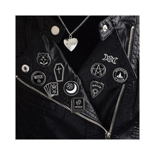 Halloween Party Accessories Punk Dark Black Moon dagger heart crystal ball spells witches coffin Enamel lapel pin Badge Brooch