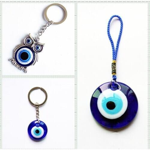 Turkish Glass Blue Eye Pendant Keychain Key Ring For Men Women Gift Unique Vintage Cute Owl Evil Eye Animal Bag Car keychain