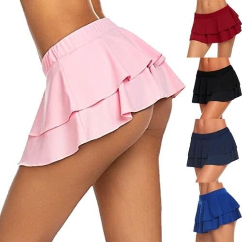 Short Skirt Women High Waist Solid Color Elastic Pleated Mini Skirts Ruffle Lingerie Skirts Fitness Workout Slim Ladies Skirt