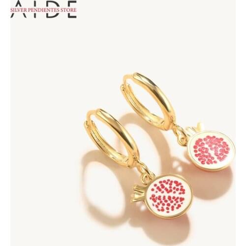 AIDE Pendientes Plata 925 Sterling Silver Hoops Earrings For Women Small Round Fruit Maple Leaf Smiley Pendant Enamel Earrings