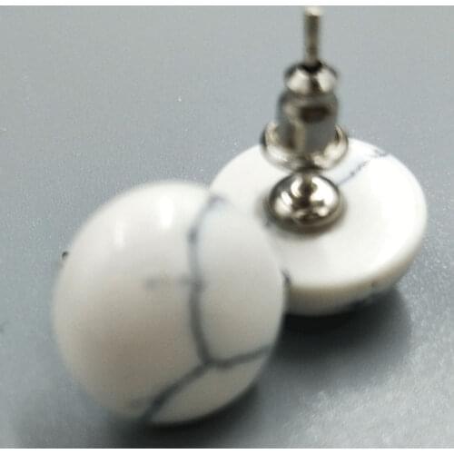 Free Shipping Women Fashion Jewelry 12mm White Howlite Round Beads Stud Earrings C5228