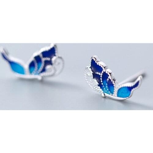 MloveAcc Blue Butterfly Enamel Earrings Original 925 Sterling Silver Jewelry Earrings Women Jewelry pendientes brincos de prata
