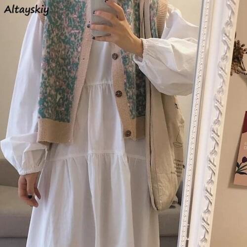 Vests Women Loose Sweet Print Vintage All-match Y2K Button Ins French Style Spring Casual Daily De Moda Mujer Single-breasted