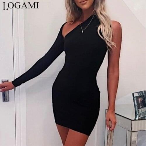 LOGAMI One Sleeve Sexy Bodycon Dress Women Mini Party Dresses Spring Short Dress