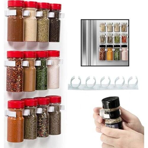 1-4 Pcs Kitchen Storage Rack Wall Mount Ingredient Spice Bottle Rack Plastic Clip Rack Cabinet Door Hooks Jar Spice Holder Tools