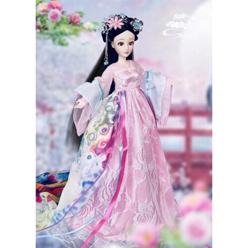1/6 Scale 30cm Ancient Costume Hanfu Dress Long Hair Fairy Princess Barbi Doll Joints Body Model Toy Gift For Girl C1236