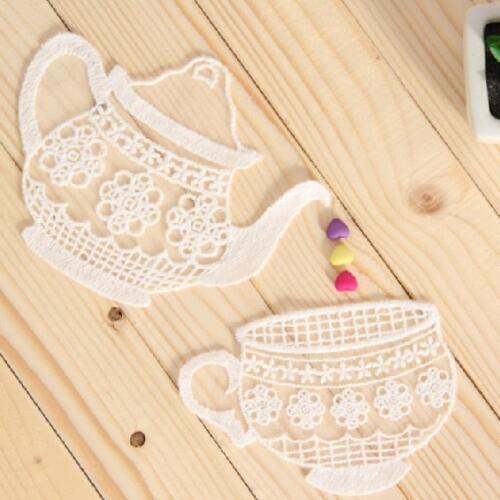 10 PCS 2 design Good Quality Handmade DIY Cotton Mesh Embroidery Teapot and Teacup Applique Patch