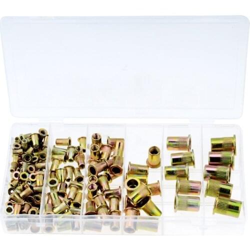 165PCS/Box M3 M4 M5 M6 M8 M10 M12 Carbon Steel Rivet Nuts Carbon Steel Flat Head Rivet Nuts Set Hardware Parts