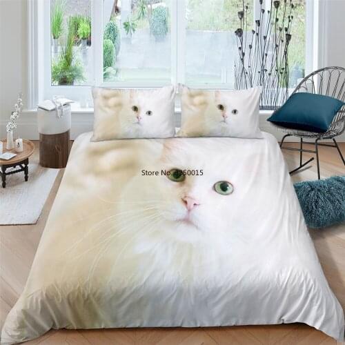 Luxury Adult Kids Soft Duvet Cover Set 3D Printed Cartoon Animal Cat 2/3pcs Bedding Sets King Size for Single Full Double Bed