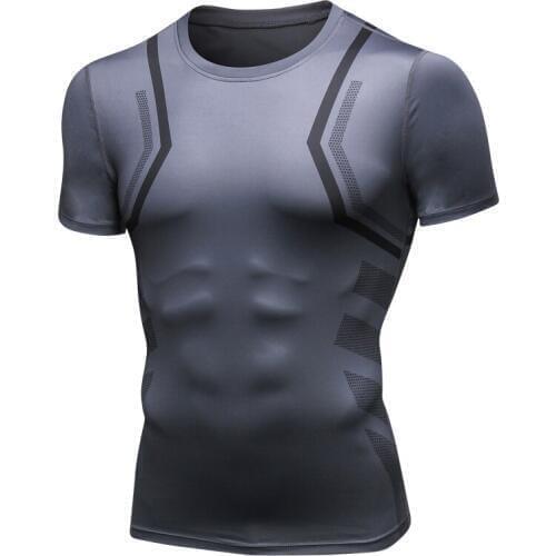 2019 Mens Fitness Print Short Sleeve T-shirt Quick Dry Men training Sportwear High Elastic Skinny T-Shirt Men Running T-Shirt