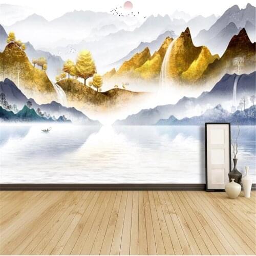 Milofi custom 3D mural wallpaper backed by Jinshan Bafanglai ink painting landscape living room TV decoration painting