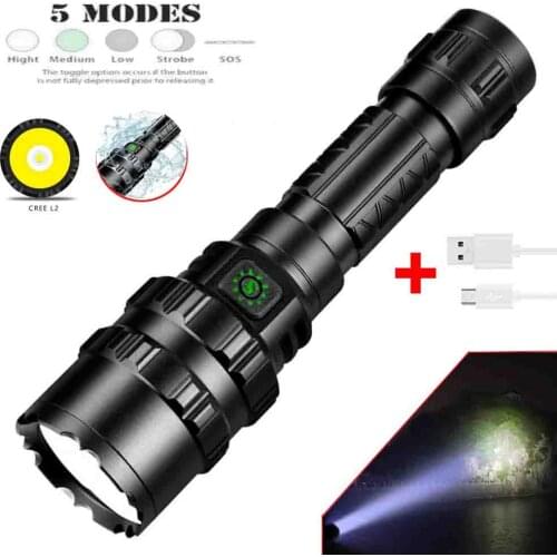50000 LM L2 Rechargeable Tactical Flashlight LED Torch 5 Modes for Camping