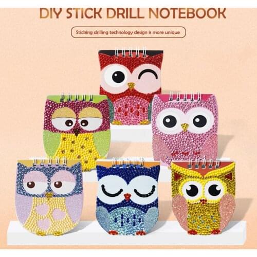6Pcs/Set Diamond Painting Notebook DIY Owl Special Shaped Diamond Embroidery Rhinestone Notebook Diary Book Children Gift